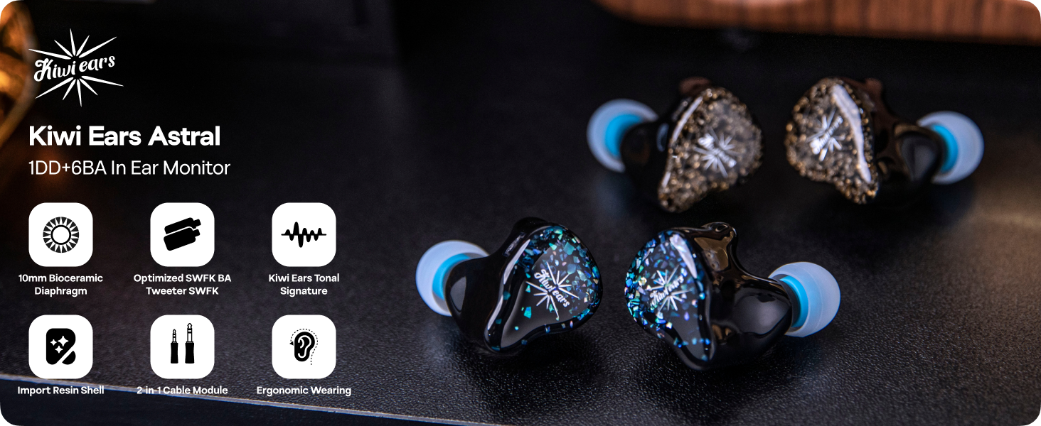 Linsoul Kiwi Ears Astral 1DD+6BA Hybrid in Ear Monitor, Wired